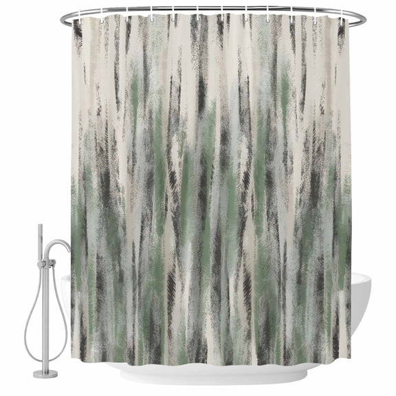 Sage Green Vintage Shower Curtain Set - Extra Long 72" x 96" Washable Bathtub Curtain with 12 Hooks, Stripes Painting Retro Abstract Art Waterproof Fabric Stall Shower Curtains for Bathroom Décor