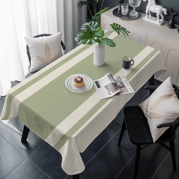 Sage Green Vintage Table Cloth Waterproof Tablecloths, Geometric Stripes Simple Lines Tablecloth Dining Table Cover for Kitchen Party Tabletop Outdoor, Rectangle Tablecloth 54x108 Inch