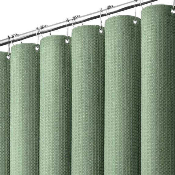 Sage Green Waffle Shower Curtain, Heavy Duty Fabric Shower Curtain for Bathroom, Luxury Weighted Bathroom Shower Curtain Set, Polyester Blend Cloth with 12 Hooks