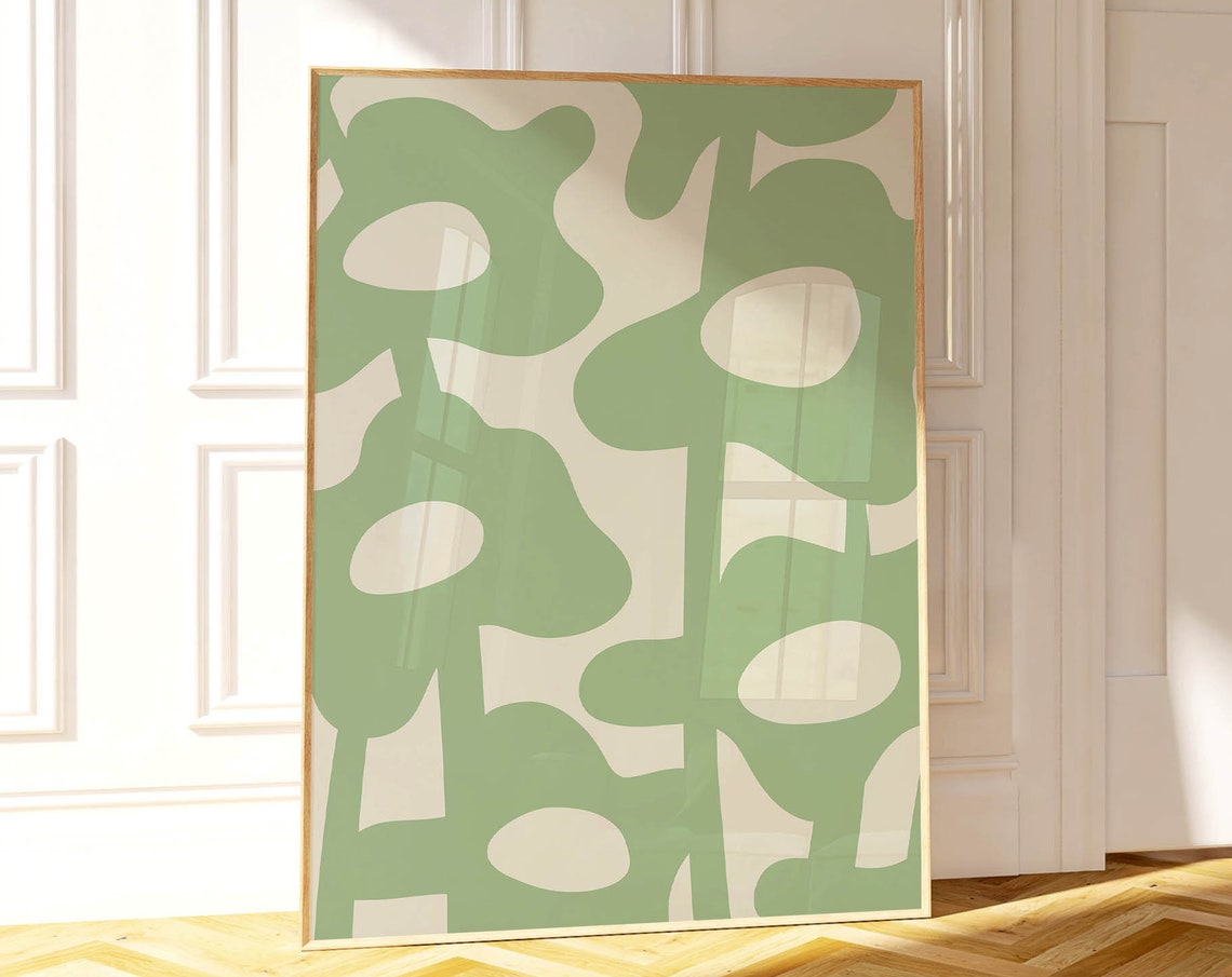 Curated visual reference: Sage Green Wall Art Abstract Print Office Decor Green Bedroom Photo Inspiration