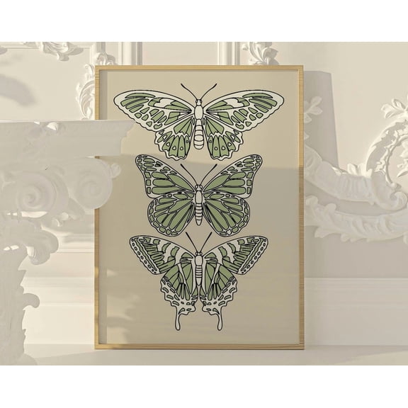 Sage Green Wall Art Butterfly Poster Y2K Room Decor Aesthetic, Trendy Wall Art Green Bedroom Decor, Y2K Aesthetic Poster Butterfly Print Wall Art, Modern Wall Decor, 8x12 UNFRAMED