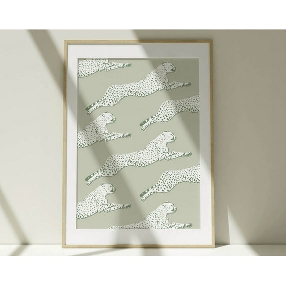 Sage Green Wall Art Leopard Print Animal Decor, Trendy Wall Art Aesthetic Home Decor, Neutral Wall Art Dorm Room Decor Aesthetic Posters Wall Art, Modern Wall Decor, 12x18 UNFRAMED