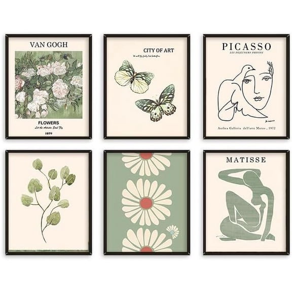 Sage Green Wall Art Prints,Abstract Matisse Art for Aesthetic Wall Decor,Exhibition Posters Wall Art Flower Pictures for Bedroom,8x10 inches,Unframed