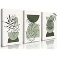 thumbnail image 1 of Sage Green Wall Art Set of 3 Prints,Sage Green Wall Decor Leaf Sun Moon Green Canvas Artwork Paintings Home Office Decor Boho Wall Decor Bedroom Olive Green Abstract Wall Print Posters 12"X16", 1 of 14