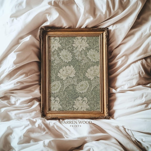Sage Green Wall Art, Vintage Floral Print, Rustic Botanical Artwork, Green Flower Print, Calming Nature Decor For Bedroom Home Decor #1301, Stretched Canvas Size 16x24