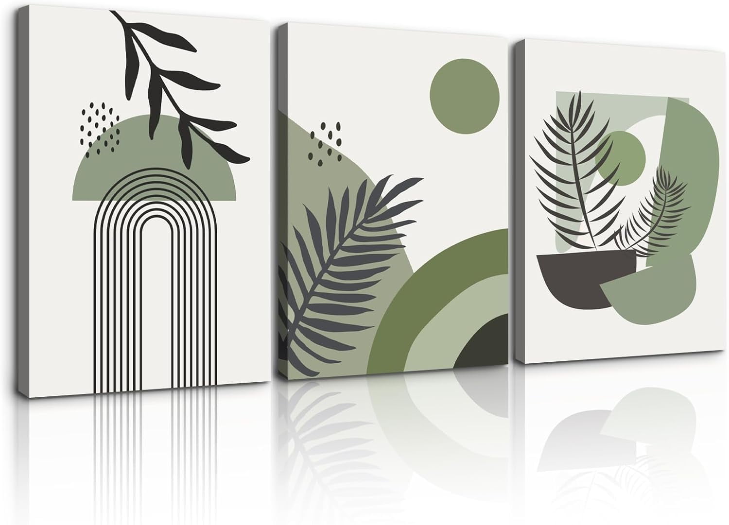 Sage Green and Beige Boho Canvas Wall Art Set