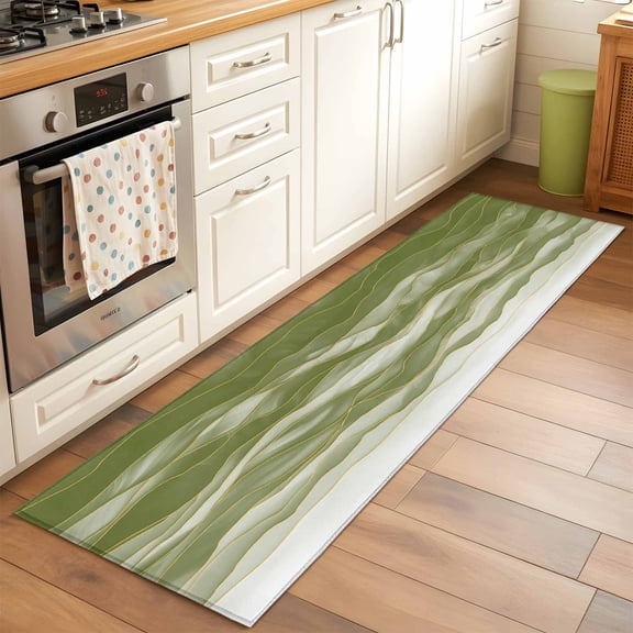 Sage Green Washable Area Rug 2x6 111 Gradient Ripple Abstract Low-Profile Area Rugs with Non Slip Backing Indoor Floor Carpet for Entrance Living Room Bedroom Home Office