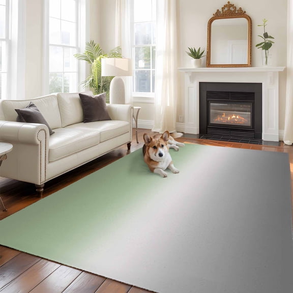Sage Green Washable Area Rug 5x7 and Grey Ombre Color Gradient Low-Profile Large Area Rugs with Non Slip Backing Indoor Floor Carpet for Entrance Living Room Bedroom Home Office