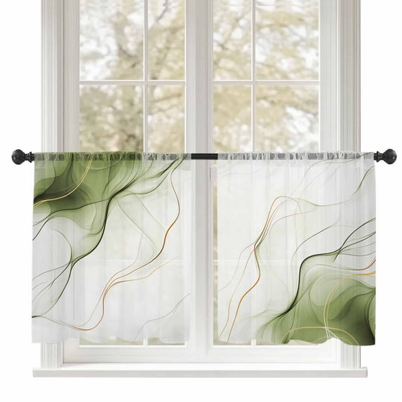 Sage Green Water Ripple Sheer Curtains 45 inches Long, Vintage Abstract Modern Classic Light Filtering Sheer Window Curtains Rod Pocket Voile Drapes for Bedroom Living Room, 52"W x 45"L 2 Panels