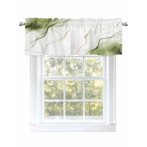 Sage Green Water Ripple Valances for Windows, Rod Pocket Kitchen Valance Curtains - Soft & Washable Small Window Treatment for Living Room, Bathroom, Marble Modern Art 54x18inch, 1 Panel