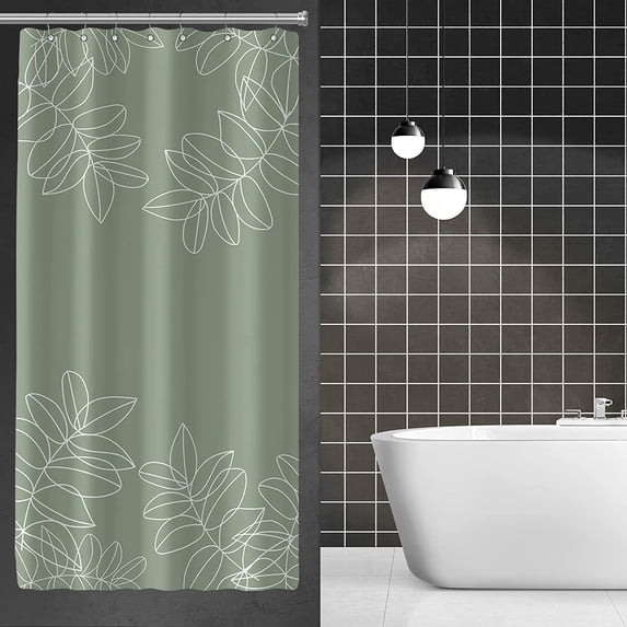 Sage Green Waterproof Shower Curtains for Bathroom White Leaf Bath Curtains Decor with Hooks Minimalist Botanical Leaves Decorative Plant Fabric Shower Curtains Hotel,72x72 Inches