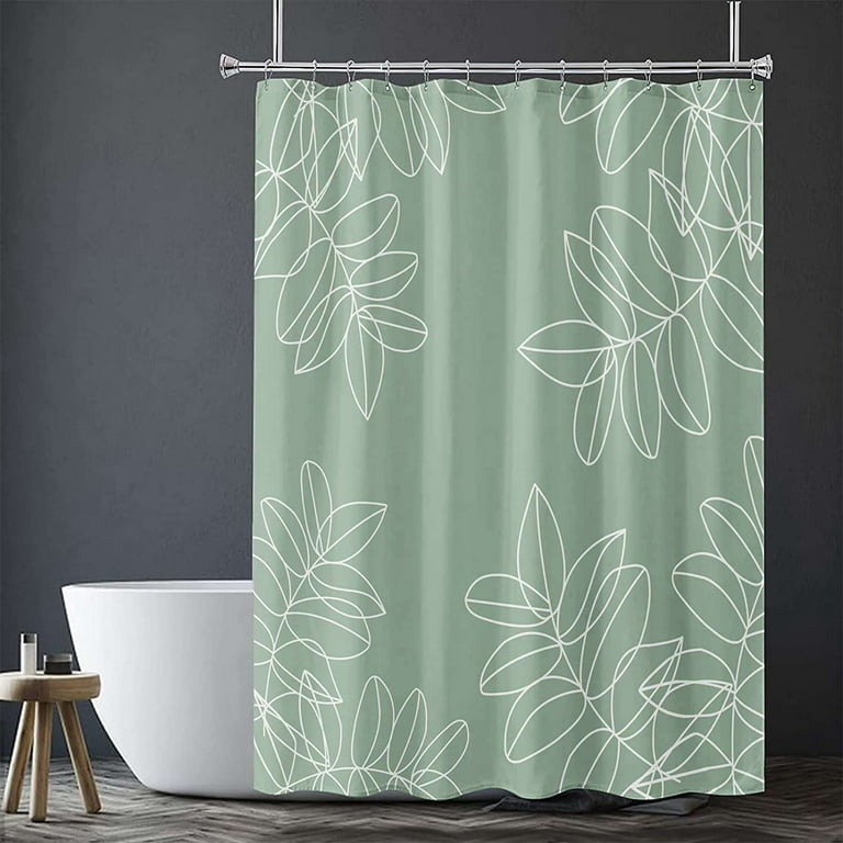 Sage Green Waterproof Shower Curtains for Bathroom White Leaf Bath Curtains  Decor with Hooks Minimalist Botanical Leaves Decorative Plant Fabric Shower  Curtains Hotel,72x72 Inches 