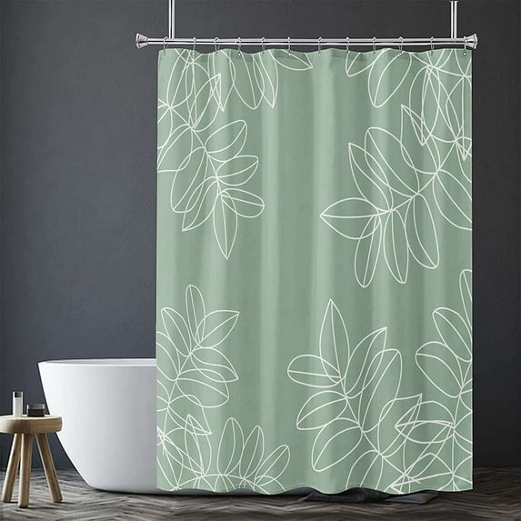 Sage Green Waterproof Shower Curtains for Bathroom White Leaf Bath Curtains Decor with Hooks Minimalist Botanical Leaves Decorative Plant Fabric Shower Curtains Hotel,72x72 Inches