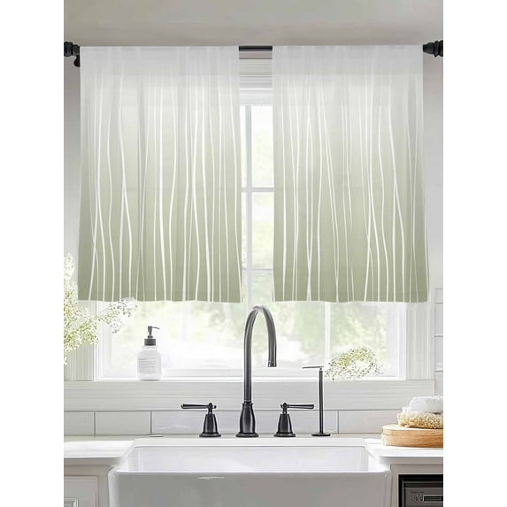 Sage Green Wave Lines Sheer Curtains 45 Inches Long 2 Panels Gradient Minimalist Abstract Texture Light Filtering Semi Sheer Window Curtains Drapes for Bedroom Living Room 52"x45"