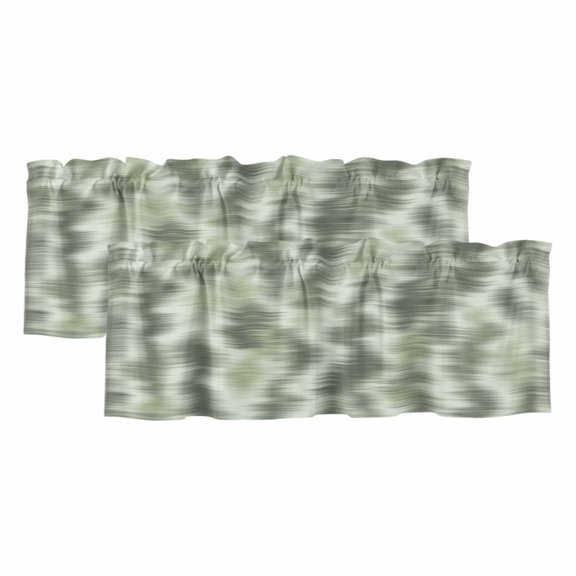 Sage Green Waves 2 Panels Kitchen Valance, Country Abstract Minimalist Blurred Stripes Curtains Valances for Small Windows Rod Pocket Window Treatments for Living Room Bedroom 42" W x 12" L