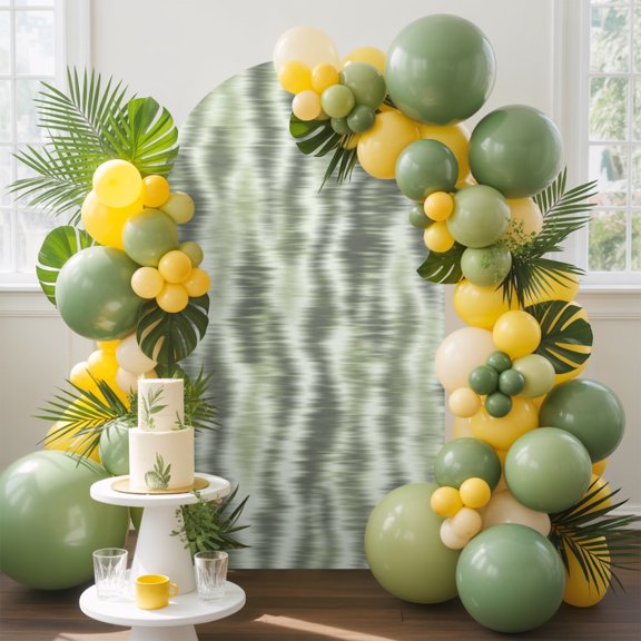 Sage Green Waves Arch Backdrop Cover, 4FT, Country Abstract Minimalist Blurred Stripes Spandex Arch Covers Double-Sided Backdrop for Wedding Birthday Party Photo Background Decoration