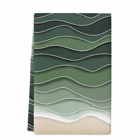 Sage Green Waves Microfiber Kitchen Towel, Rustic Abstract Ombre Stripes Art Soft Absorbent Dish Towels, Quick Drying Washable Dishcloths for Kitchen Cleaning, Drying Dishes, 18x28 Inches