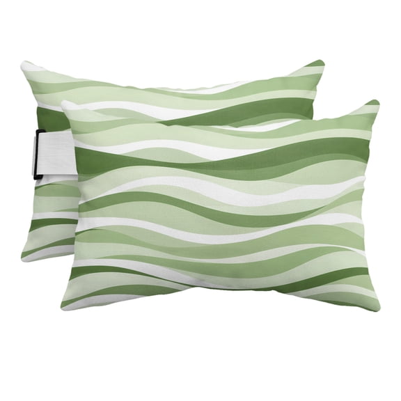Sage Green Waves Outdoor Pillows for Chaise Lounge Chair Beach Headrest Pillow Set of 2 Waterproof Lumbar Pillows with Insert&Adjustable Strap Summer Beach Green Ombre Coastal Pool Pillow 12"x20"