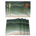 thumbnail image 1 of Sage Green Waves Placemats Set of 6 Rustic Abstract Ombre Stripes Art Place Mats Indoor Wipeable Table Mats Washable Cloth Dining Table Placemats for Kitchen Holiday Party Home Decor 13x19 Inch, 1 of 9
