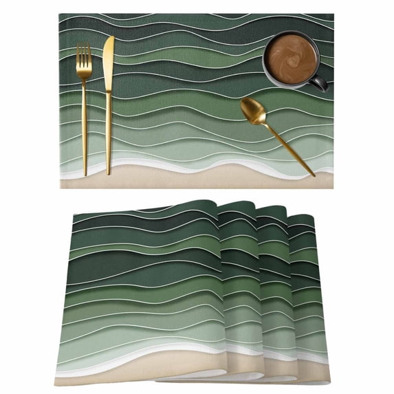 Sage Green Waves Placemats Set of 6 Rustic Abstract Ombre Stripes Art Place Mats Indoor Wipeable Table Mats Washable Cloth Dining Table Placemats for Kitchen Holiday Party Home Decor 13x19 Inch