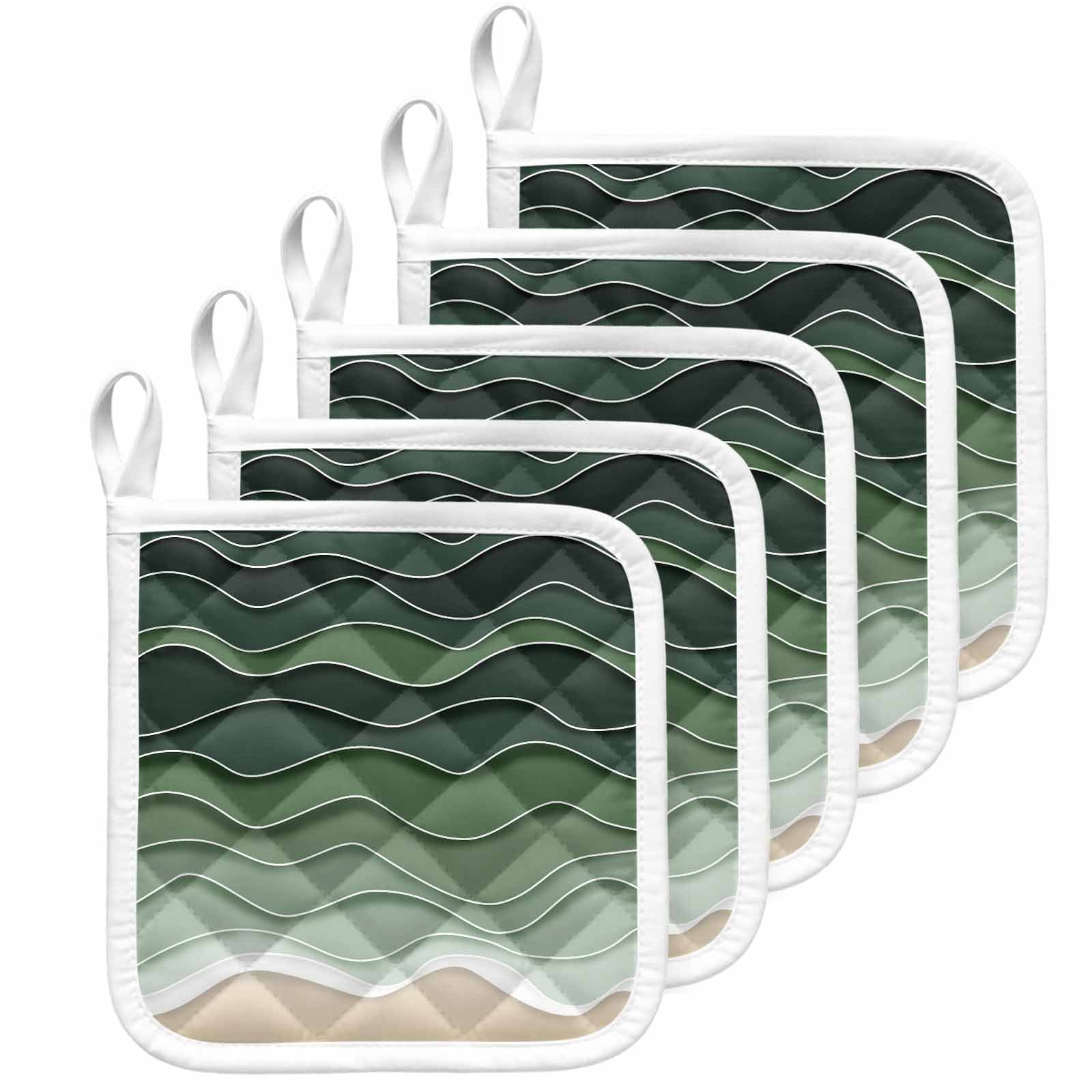Sage Green Waves Pot Holders for Kitchen Heatproof Potholder, 5 Pack ...