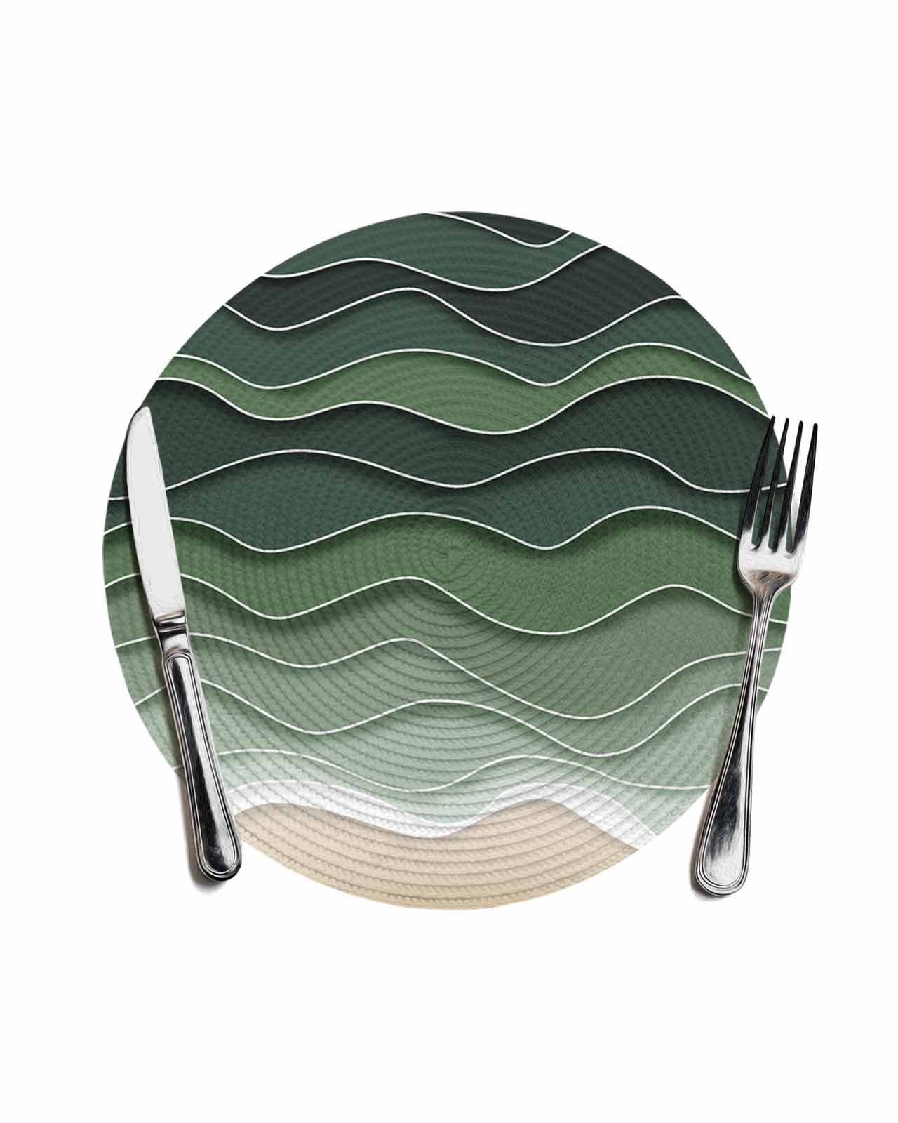 Sage Green Waves Round Placemats for Dinning Tables,Heat-proof Braided ...