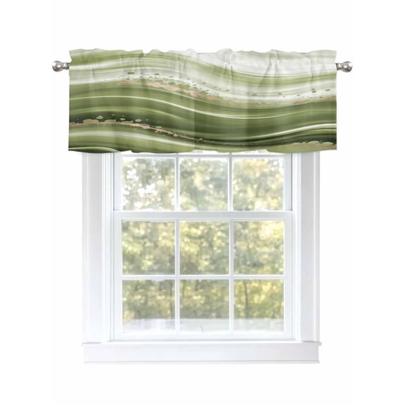 Sage Green Waves Valances for Windows, Rod Pocket Kitchen Valance Curtains - Soft & Washable Small Window Treatment for Living Room, Bathroom, Ombre Abstract Fluid Art 54x18inch, 1 Panel