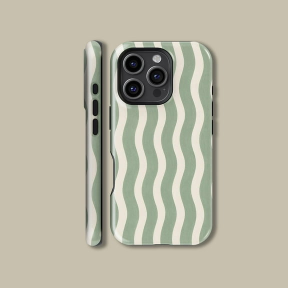 Sage Green Wavy Stripe Pattern Case for iPhone Samsung Swirl