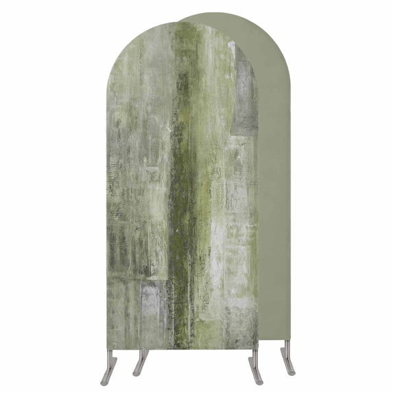 Sage Green Wedding Arch Cover,Stretchy Spandex Arch Backdrop Stand Covers 4 FT,Retro Oil Painting Modern Abstract Art Aesthetics Round Top Arched Backdrop Cover for Birthday Party Baby Shower