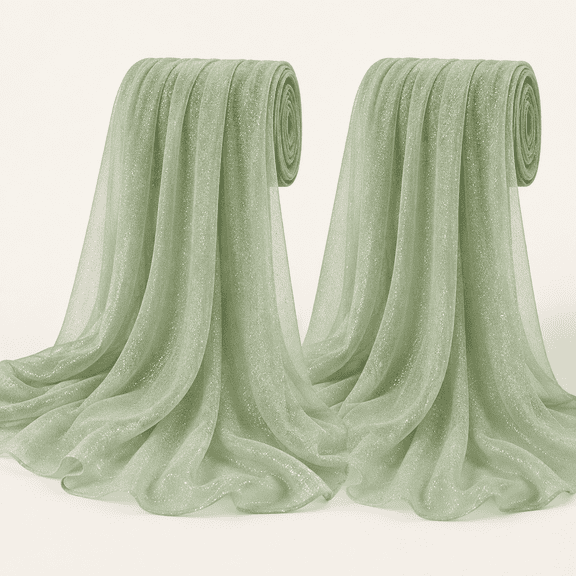 Sage Green Wedding Arch Draping Fabric, 2 Packs 29" x 20FT Sheer Fabric Arch Drapery Curtain Backdrop Ceiling Drapes for Wedding Arbor Ceremony Canopy Birthday Party Decorations
