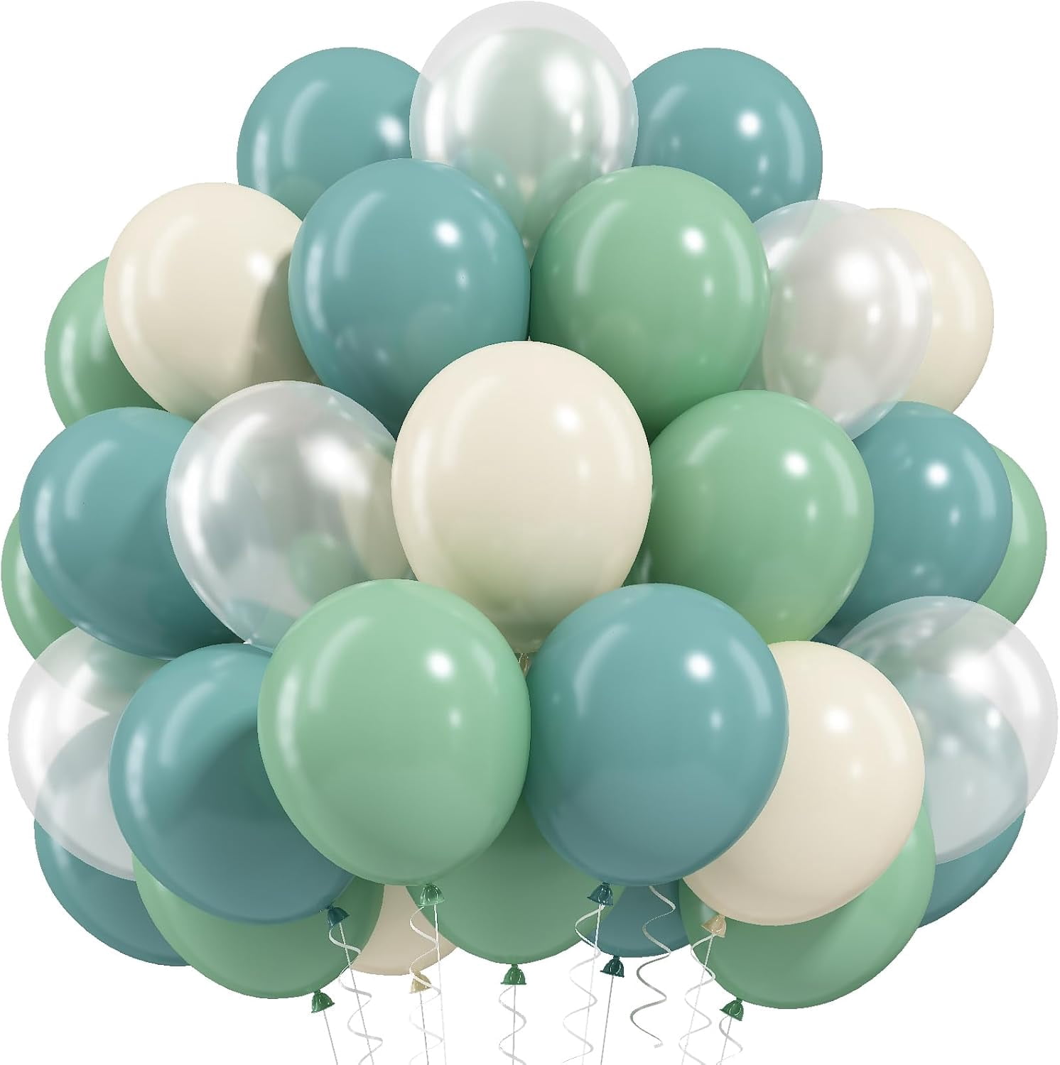 Sage Green and White Balloons, 12 Inch Olive Green Dusty Slate Blue Ivory White Clear Latex Helium Party Balloons for Boys Birthday Baby Shower Wedding  Woodland Jungle Theme Party Decorations