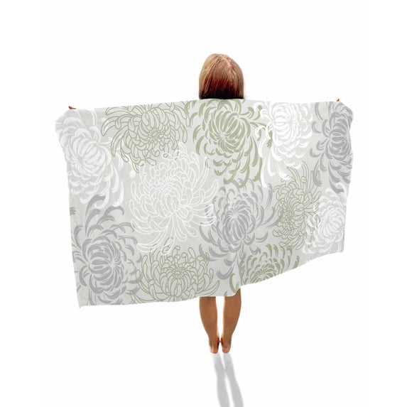 Sage Green White Beach Towels Oversized Super Absorbent, Abstract Grey Chrysanthemum Flower Lightweight Bath Towel Quick Dry Sets For Bathroom/Pool/Rv Camping/Beach Play/Gym Room/Picnic 23"x47"