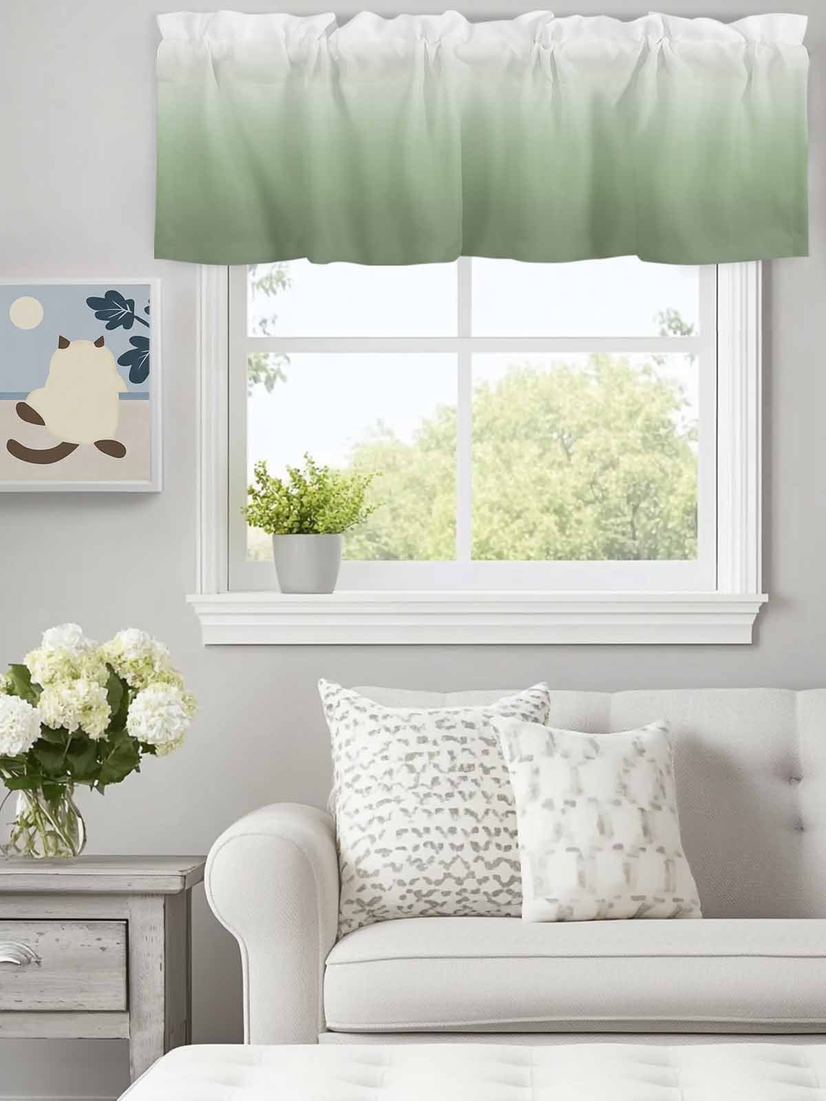 Sage Green White Color Gradient Valances for Windows,Rod Pocket Valance