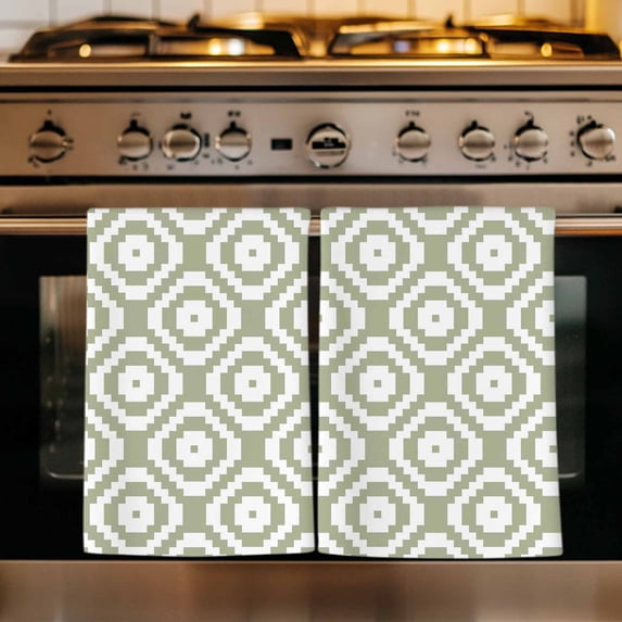 Sage Green White Geometric Kitchen Towels Set of 4, Modern Abstract Art Absorbent Dish Towels for Kitchen, Microfiber Hand Towel, Quick Drying Tea Towel for Cleaning Decorative Dishcloths