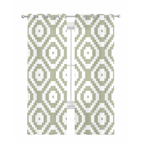 Sage Green White Geometric Sheer Curtains 84 Inch Length 2 Panels Set for Living Room/Bedroom, Modern Abstract Art Kitchen Curtains Grommet Semi-Sheer Curtains Drapes Window Treatments 42"x84"x2
