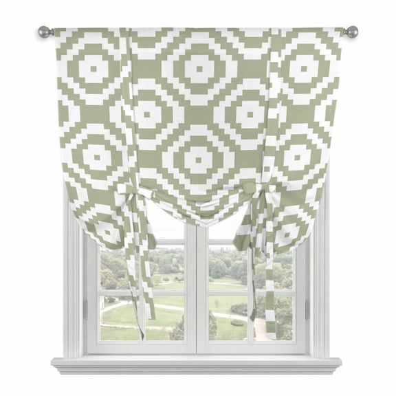 Sage Green White Geometric Tie Up Curtains for Window, Thermal Insulated Balloon Shade Adjustable Rod Pocket Curtains Valance Panels for Kitchen Bathroom Cafe 52 x 63 Modern Abstract Art
