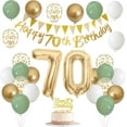 thumbnail image 1 of Sage Green White Gold 70th Birthday Party Decorations Kit,Happy 70th Banner Triangle Flags Garlands Number 70 Balloons Cake Toppers for 70 Year Old Anniversary Party Backdrops Supplies, 1 of 6