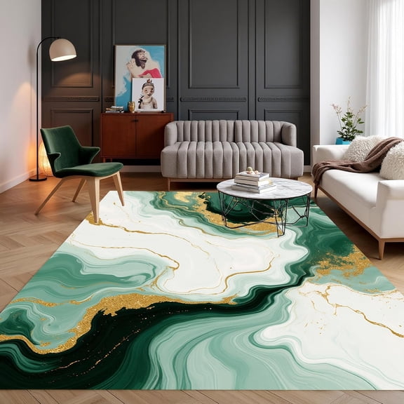Sage Green White Gold Marble Area Rugs, Modern Swirl Abstract Design Carpet, Washable Non Slip Low Pile Rug for Living Room Bedroom Guestroom Hallway Decor Mat 2x3ft