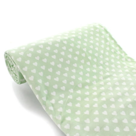 Sage Green White Hearts DBP Fabric - Double Brushed Polyester 4 Way Stretch - 1 yard