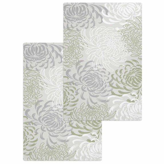 Sage Green White Kitchen Dish Towels for Drying Dishes Set of 2, Abstract Grey Chrysanthemum Flower Waffle Weave Microfiber Hand Tea Bathroom Towels Quick Dry & Absorbent Towel 15.7x23.6