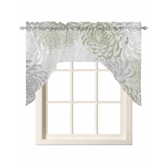 Sage Green White Kitchen Swag Valances for Windows, Abstract Grey Chrysanthemum Flower Swag Valances Curtains for Living Room, Rod Pocket Window Treatments for Bathroom, Bedroom, Cafe, 56"x36"