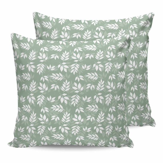 Sage Green White Leaves 26x26 Pillow Covers Set of 2, Spring Pastoral Rustic Botanical Throw Pillow Covers Decorative Couch Cushion Case, Microfiber Square Pillowcases for Bedroom Car Living Room
