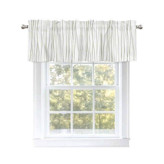 Sage Green White Lines Valances for Windows, Rod Pocket Kitchen Valance Curtains - Soft & Washable Small Window Treatment for Living Room, Bathroom, Abstract Art 54x18inch, 1 Panel