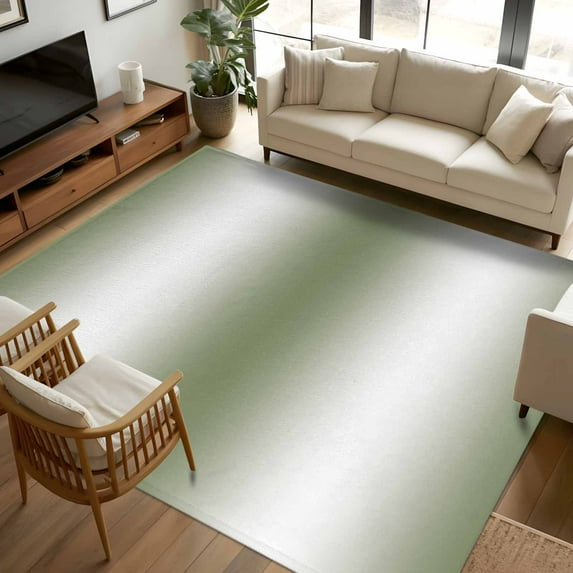 Sage Green White Ombre 8x10 Area Rugs, Abstract Art Modern Green Gradient Non-Skid Rubber Backing Large Rectangle Rugs - Living Room Bedroom Home Office, Indoor Floor Mat Carpets Washable Rug