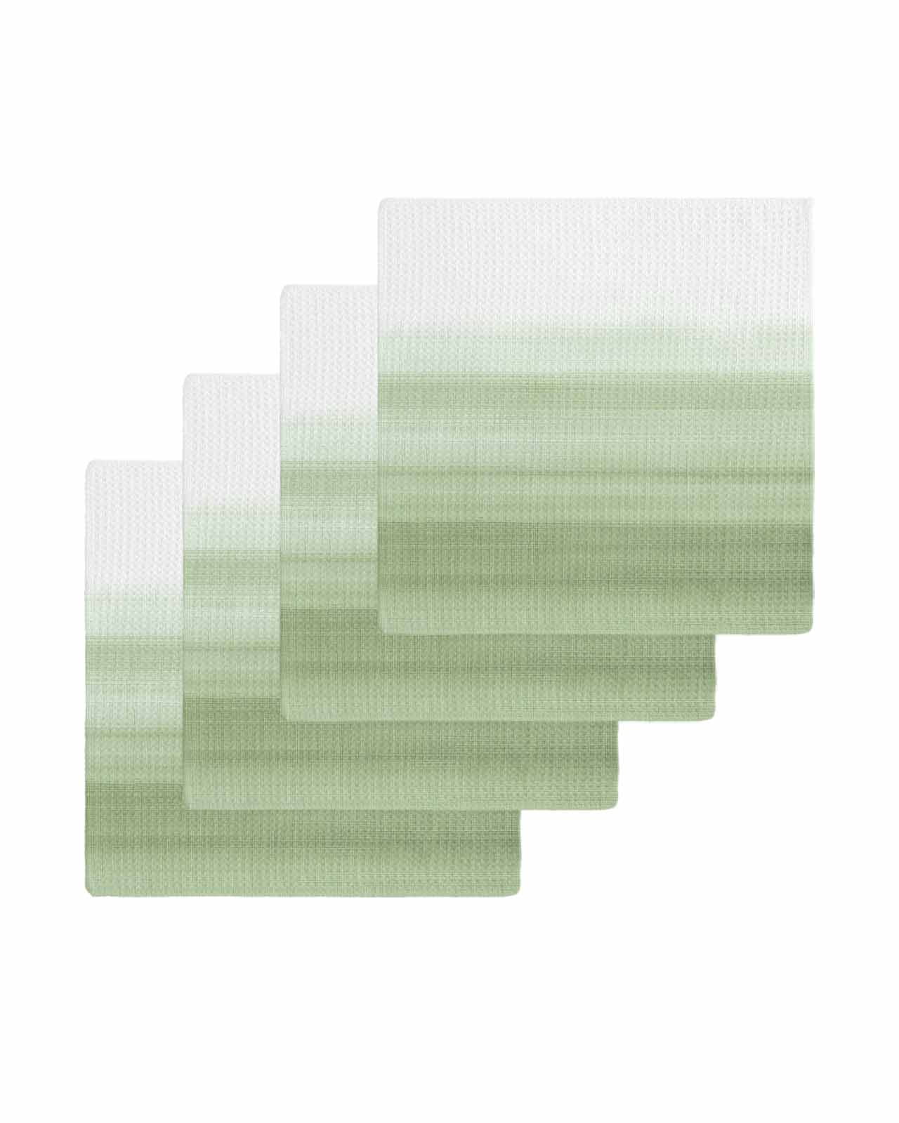 Sage Green White Ombre Kitchen Dish Towels for Drying Dishes Set of 4, Country Modern Stripes Lines Waffle Weave Microfiber Terry Hand Tea Bathroom Towels Quick Dry & Absorbent Towel 12x12
