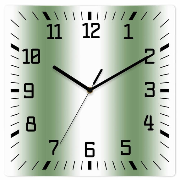 Sage Green White Ombre Wooden Wall Clock Silent Non Ticking, Modern Abstract Art Farmhouse Gradient Square Wall Clocks Battery Operated, Decor Clock for Home Office, Living Room, Kitchen, 10 Inch