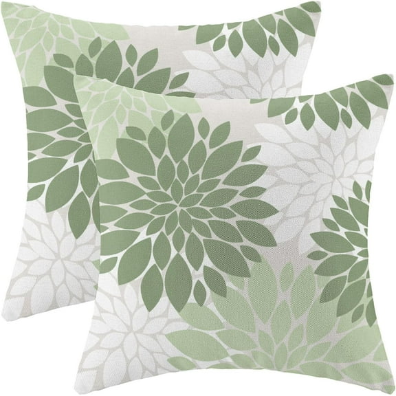 Sage Green White Pillow Covers 18x18 Inch Set of 2 Dahlia Floral Decor Throw Pillows Summer Modern Geometry Flower Outdoor Decorative Cushion Cases for Sofa Couch Bed Decorations