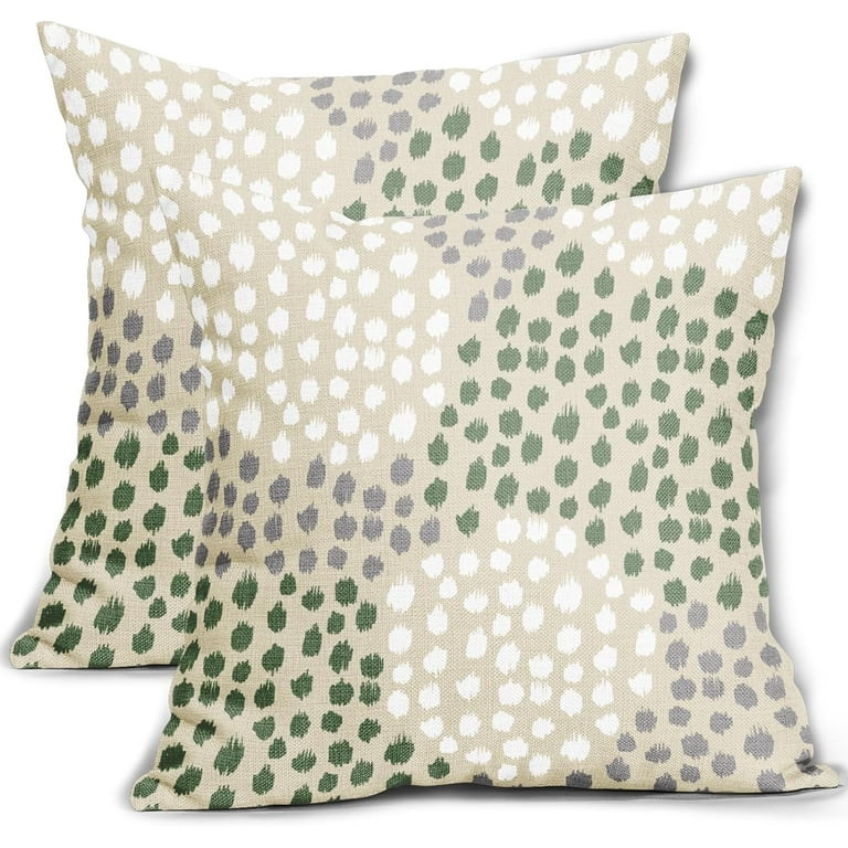Sage Green White Pillow Covers 18x18 Set of Boho Gray Polka Dot