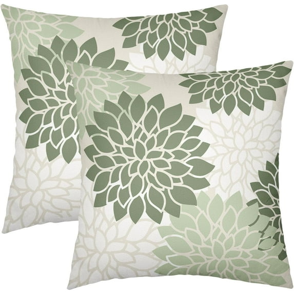 Sage Green White Pillow Covers 20x20 Inch Set of 2 Dahlia Floral Decorative Throw Pillows For Couch Geometry Flowers Modern Pillow Cases Home Decor For Sofa Couch Porch Patio Living Room Outdoor