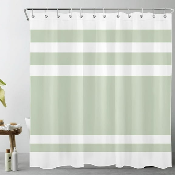 Sage Green and White Shower Curtain for Bathroom Modern Abstract Striped and Simple Line Textured Shower Curtain with Hooks Minimalist Aesthetic Bathroom Curtains Set 36"W x 72"L (Pack of 1)